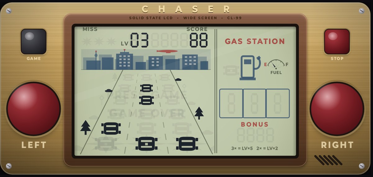 Chaser — classic LCD racing game screenshot
